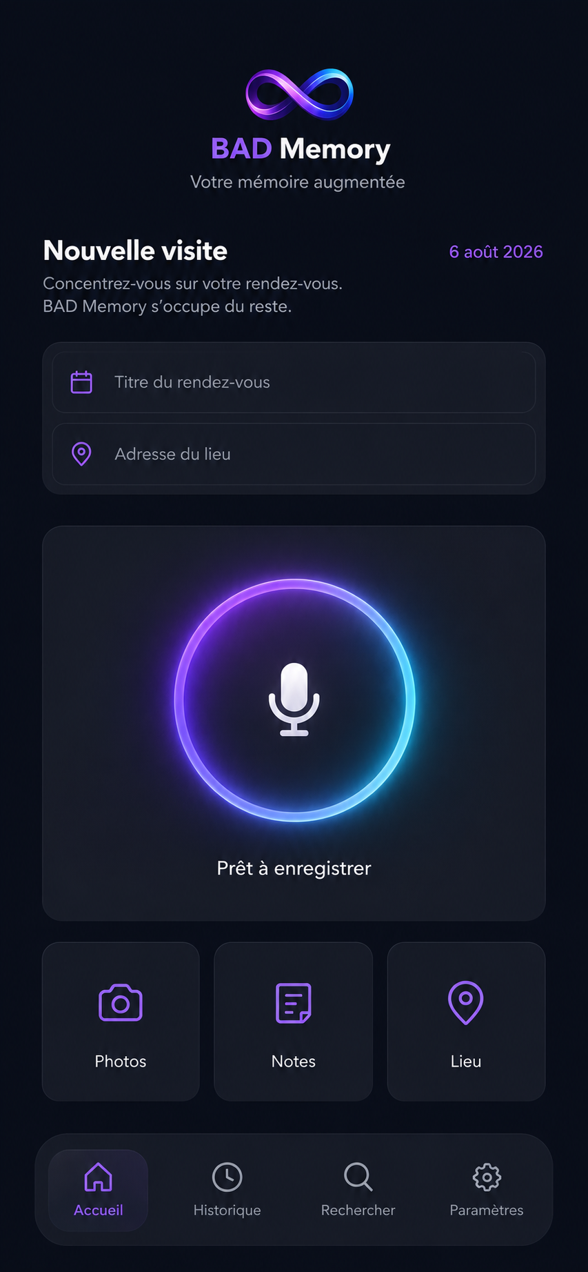 Écran d’accueil BAD Memory